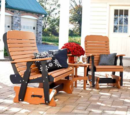 Two outdoor chairs on patio.